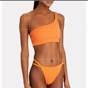 SIMKHAI swim, gorgeous papaya color bikini. One shoulder double strap Sz S